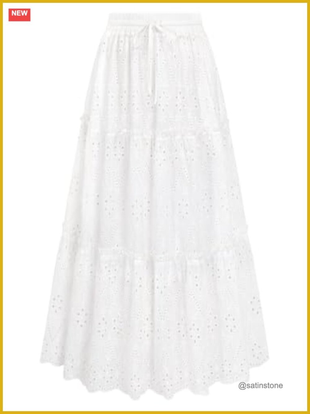 Women Boho Maxi Skirt Tiered Ruffle Eyelet Embroidery Pull-On